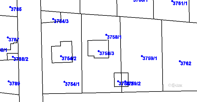 Parcela st. 3758/3 v KÚ České Budějovice 7, Katastrální mapa