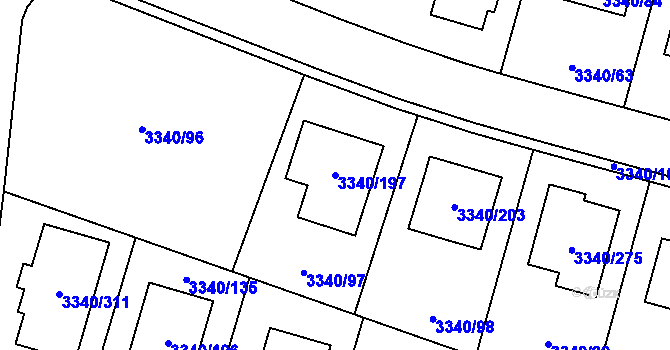 Parcela st. 3340/197 v KÚ České Budějovice 7, Katastrální mapa