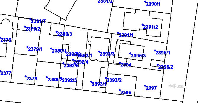 Parcela st. 2393/3 v KÚ České Budějovice 7, Katastrální mapa