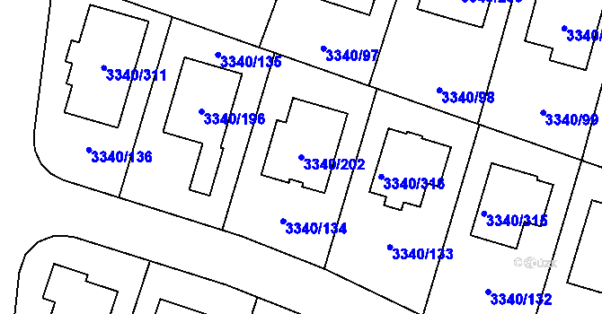Parcela st. 3340/202 v KÚ České Budějovice 7, Katastrální mapa
