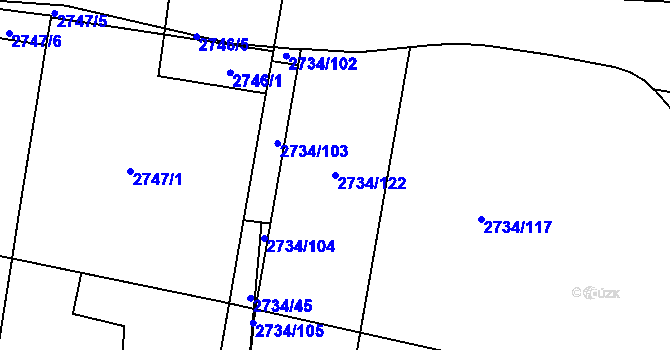 Parcela st. 2734/122 v KÚ České Budějovice 7, Katastrální mapa