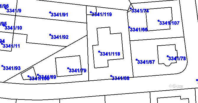 Parcela st. 3341/118 v KÚ České Budějovice 7, Katastrální mapa
