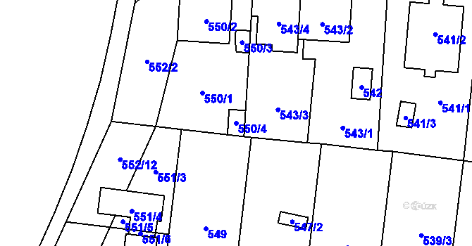 Parcela st. 550/4 v KÚ České Budějovice 7, Katastrální mapa