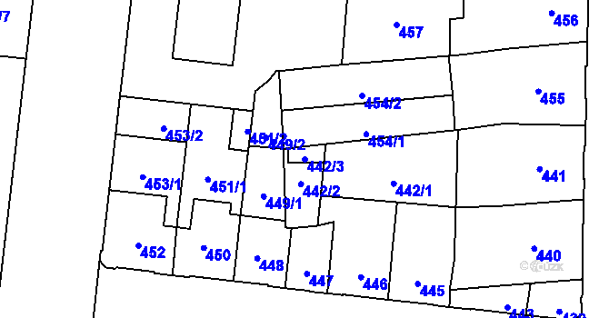 Parcela st. 442/3 v KÚ České Budějovice 7, Katastrální mapa