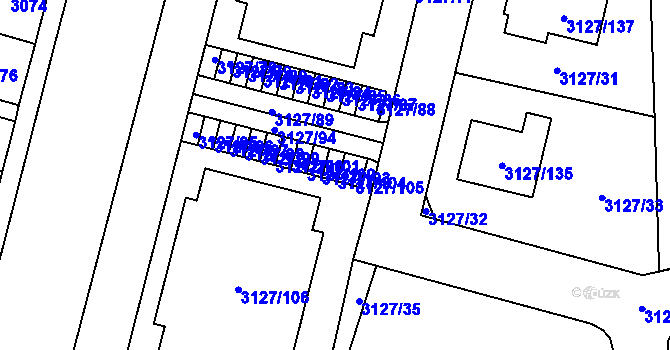 Parcela st. 3127/104 v KÚ České Budějovice 7, Katastrální mapa