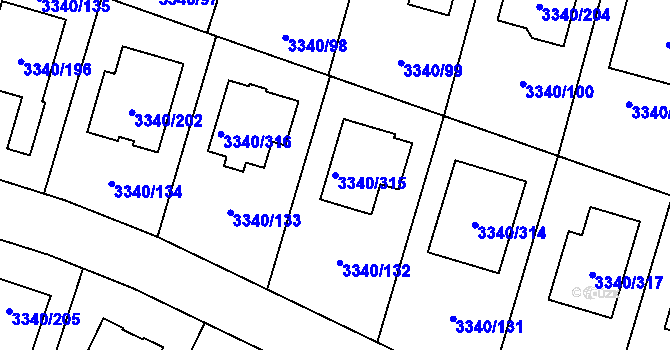 Parcela st. 3340/315 v KÚ České Budějovice 7, Katastrální mapa