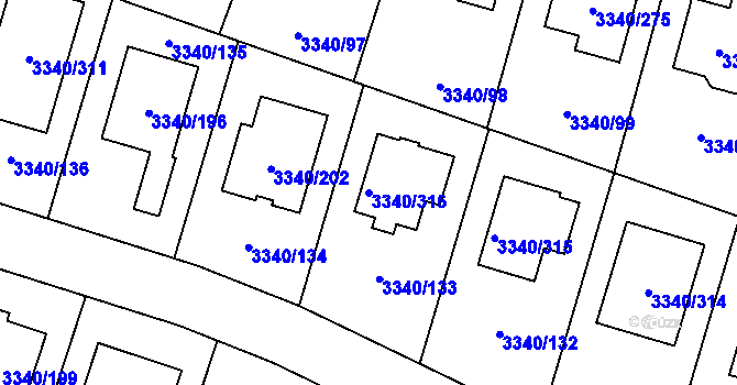Parcela st. 3340/316 v KÚ České Budějovice 7, Katastrální mapa