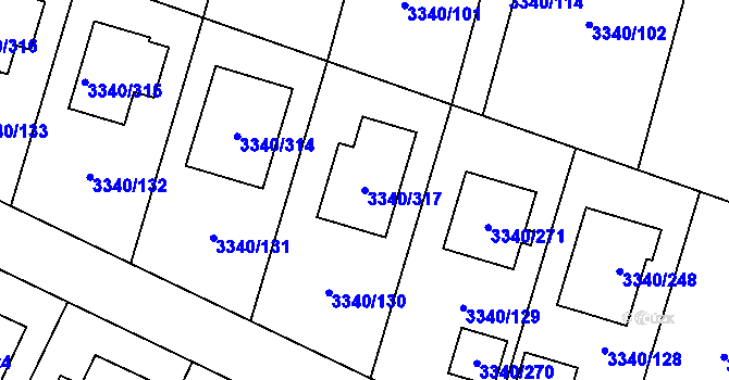 Parcela st. 3340/317 v KÚ České Budějovice 7, Katastrální mapa