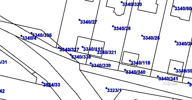 Parcela st. 3340/321 v KÚ České Budějovice 7, Katastrální mapa