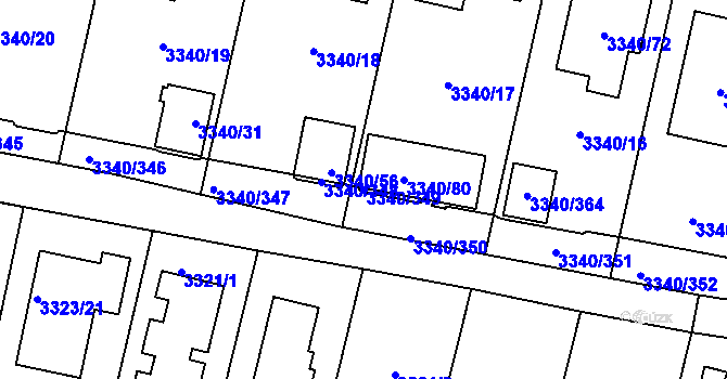 Parcela st. 3340/349 v KÚ České Budějovice 7, Katastrální mapa