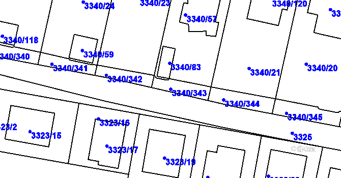 Parcela st. 3340/343 v KÚ České Budějovice 7, Katastrální mapa