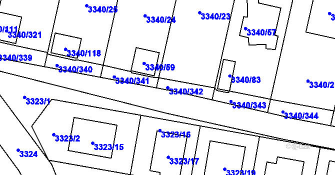 Parcela st. 3340/342 v KÚ České Budějovice 7, Katastrální mapa
