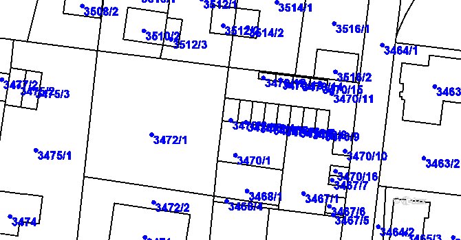Parcela st. 3470/2 v KÚ České Budějovice 7, Katastrální mapa