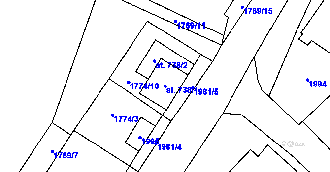 Parcela st. 738/1 v KÚ České Hamry u Vejprt, Katastrální mapa