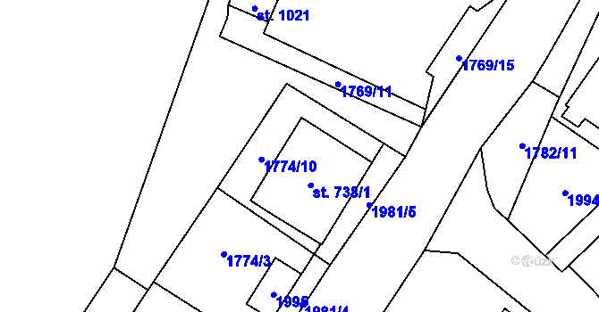 Parcela st. 738/2 v KÚ České Hamry u Vejprt, Katastrální mapa