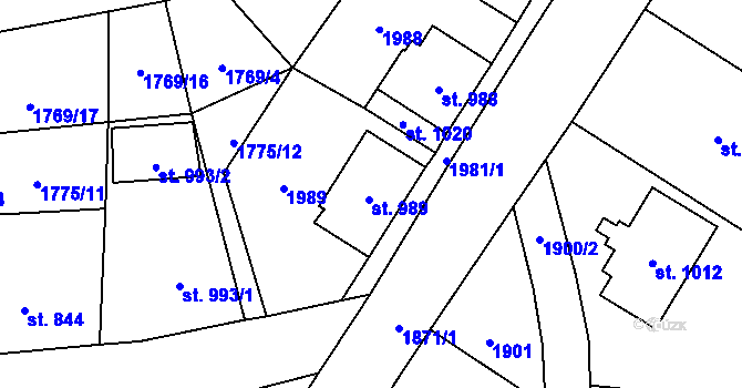 Parcela st. 989 v KÚ České Hamry u Vejprt, Katastrální mapa