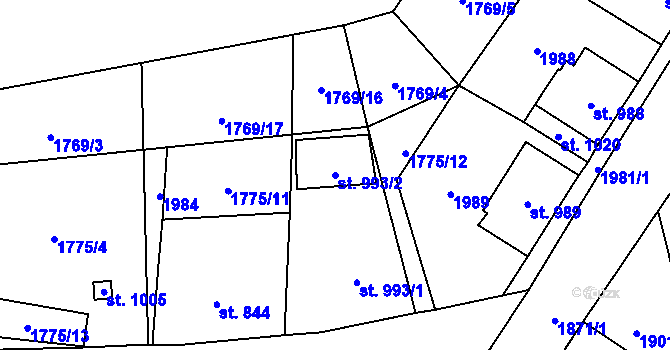 Parcela st. 993/2 v KÚ České Hamry u Vejprt, Katastrální mapa