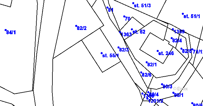 Parcela st. 55/1 v KÚ České Heřmanice, Katastrální mapa