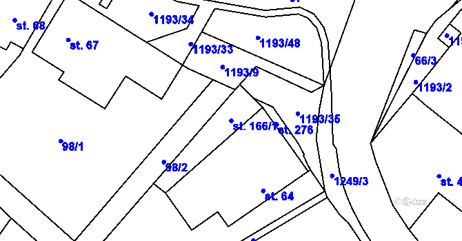 Parcela st. 166/1 v KÚ České Heřmanice, Katastrální mapa
