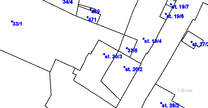 Parcela st. 20/3 v KÚ Počaply u Terezína, Katastrální mapa