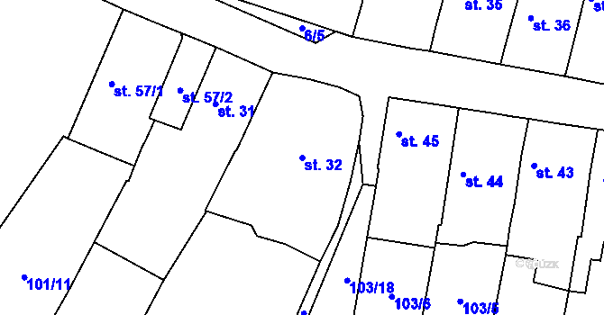 Parcela st. 32 v KÚ Počaply u Terezína, Katastrální mapa