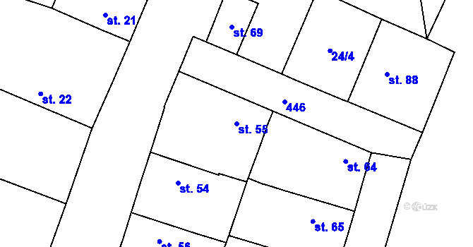 Parcela st. 55 v KÚ Počaply u Terezína, Katastrální mapa