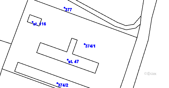 Parcela st. 374/1 v KÚ Počaply u Terezína, Katastrální mapa
