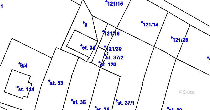 Parcela st. 37/2 v KÚ Počaply u Terezína, Katastrální mapa