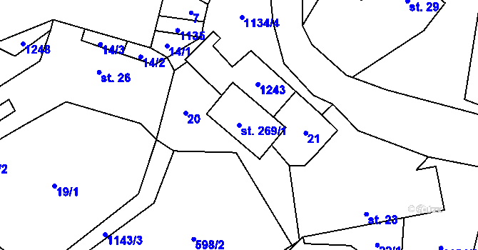 Parcela st. 269/1 v KÚ České Lhotice, Katastrální mapa