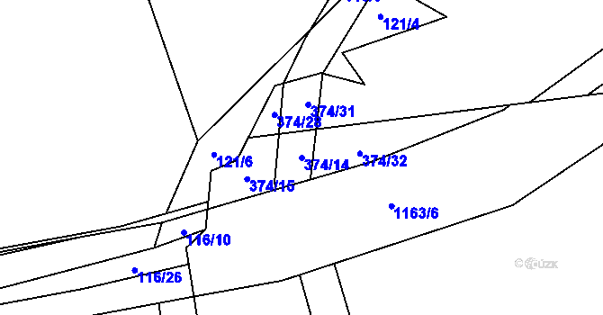 Parcela st. 374/14 v KÚ České Lhotice, Katastrální mapa