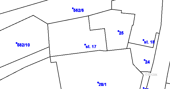 Parcela st. 17 v KÚ Hodonín u Nasavrk, Katastrální mapa