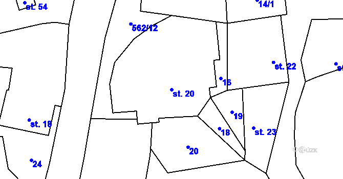Parcela st. 20 v KÚ Hodonín u Nasavrk, Katastrální mapa