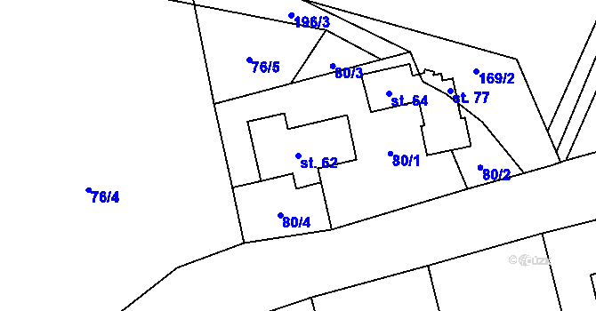 Parcela st. 62 v KÚ Hodonín u Nasavrk, Katastrální mapa