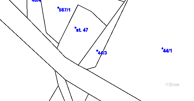 Parcela st. 44/3 v KÚ Hodonín u Nasavrk, Katastrální mapa