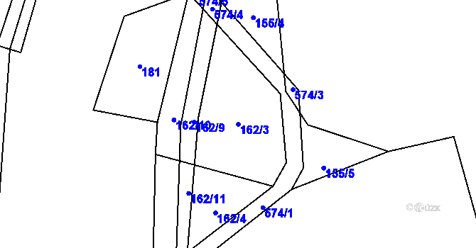 Parcela st. 162/3 v KÚ Hodonín u Nasavrk, Katastrální mapa