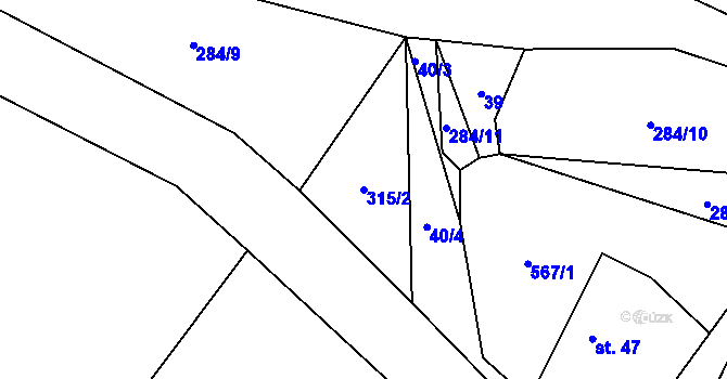 Parcela st. 315/2 v KÚ Hodonín u Nasavrk, Katastrální mapa