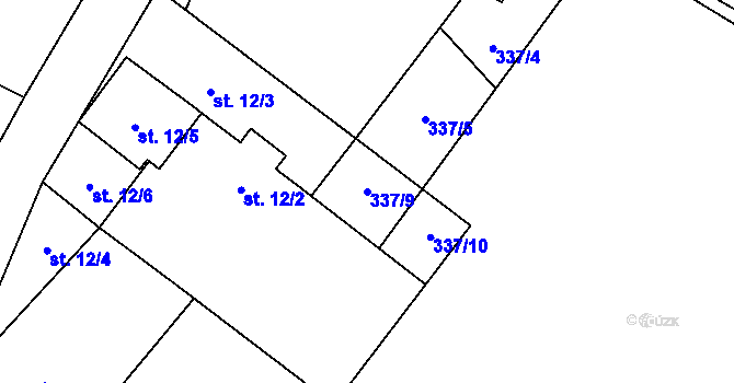 Parcela st. 337/9 v KÚ Hodonín u Nasavrk, Katastrální mapa