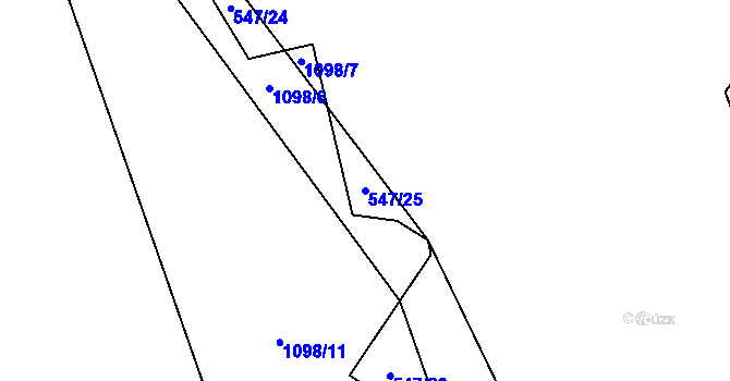 Parcela st. 547/25 v KÚ Hodonín u Nasavrk, Katastrální mapa