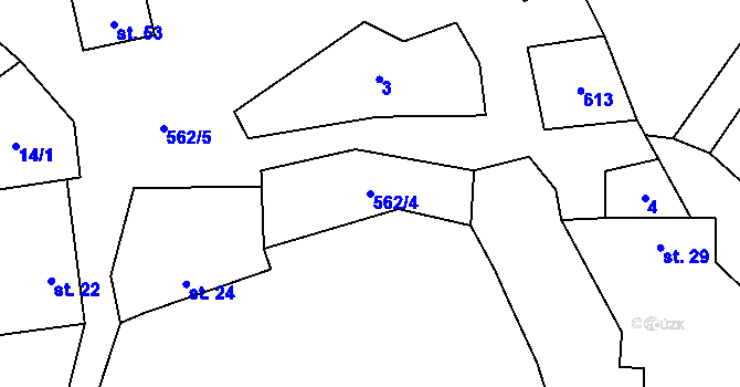 Parcela st. 562/4 v KÚ Hodonín u Nasavrk, Katastrální mapa