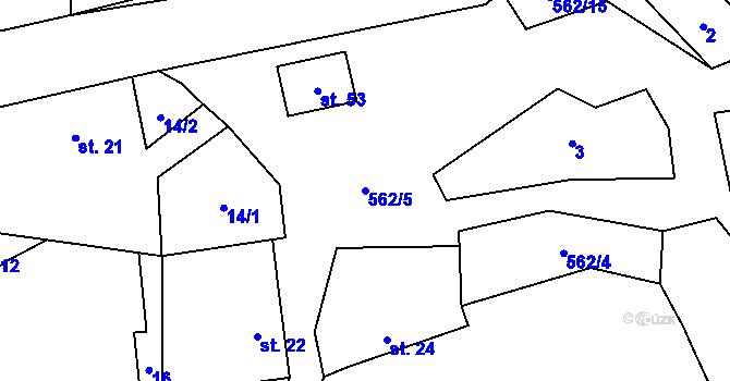 Parcela st. 562/5 v KÚ Hodonín u Nasavrk, Katastrální mapa