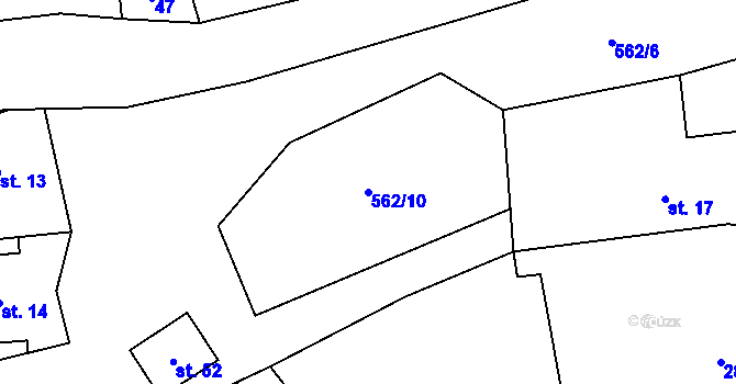Parcela st. 562/10 v KÚ Hodonín u Nasavrk, Katastrální mapa