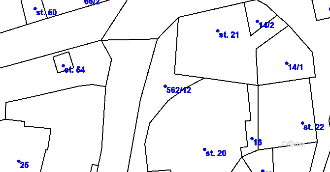 Parcela st. 562/12 v KÚ Hodonín u Nasavrk, Katastrální mapa