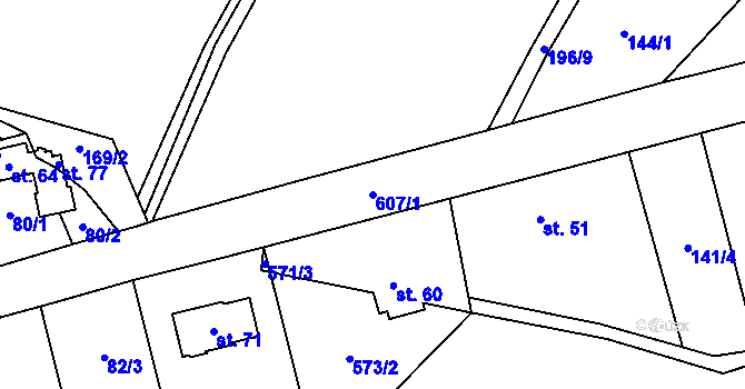 Parcela st. 607/1 v KÚ Hodonín u Nasavrk, Katastrální mapa
