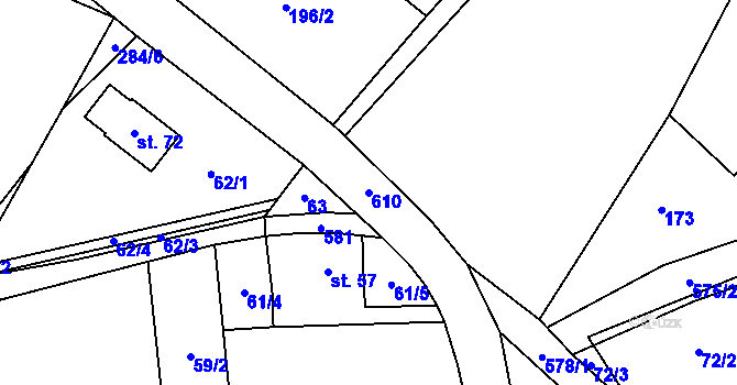Parcela st. 610 v KÚ Hodonín u Nasavrk, Katastrální mapa