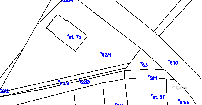 Parcela st. 62/1 v KÚ Hodonín u Nasavrk, Katastrální mapa