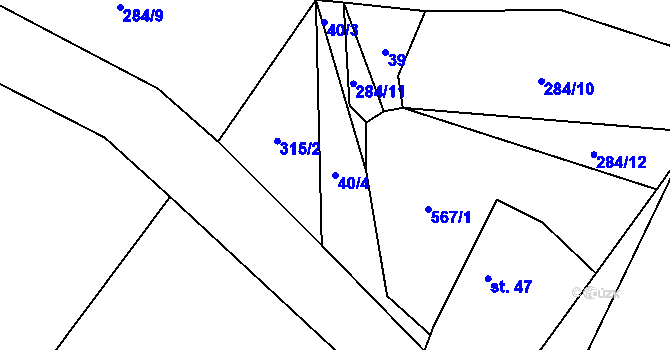 Parcela st. 40/4 v KÚ Hodonín u Nasavrk, Katastrální mapa