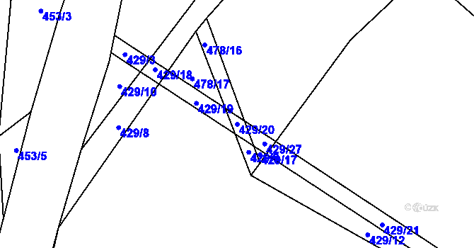 Parcela st. 429/20 v KÚ Hodonín u Nasavrk, Katastrální mapa
