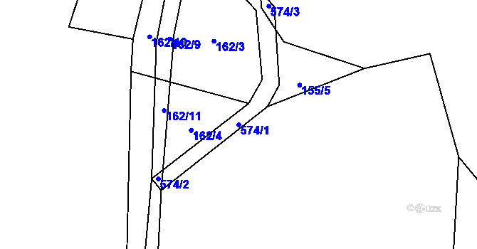 Parcela st. 574/1 v KÚ Hodonín u Nasavrk, Katastrální mapa