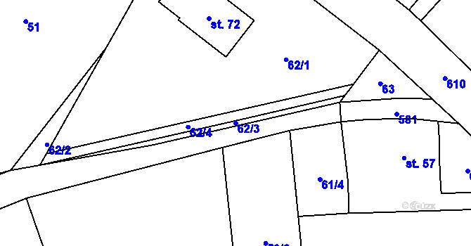 Parcela st. 62/3 v KÚ Hodonín u Nasavrk, Katastrální mapa