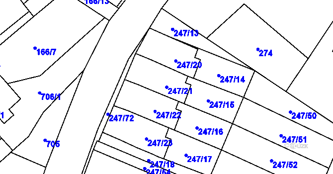 Parcela st. 247/21 v KÚ České Meziříčí, Katastrální mapa